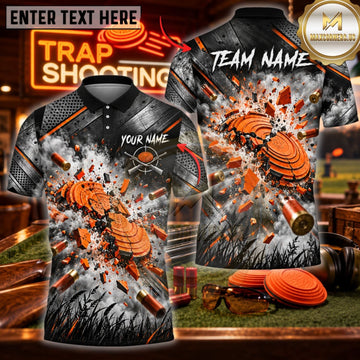 Maxcorners Trap Shooting Dark Skull Shotgun Smoke and Clay Target Personalized Name 3D Unisex Shirt