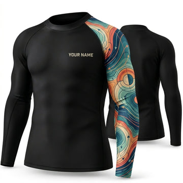 Maxcorners Personalized Psychedelic Art Black Shirt with Aqua Orange Spiral Sleeve 3D All Over Printed Shirts, Best Gifts for Art Lovers