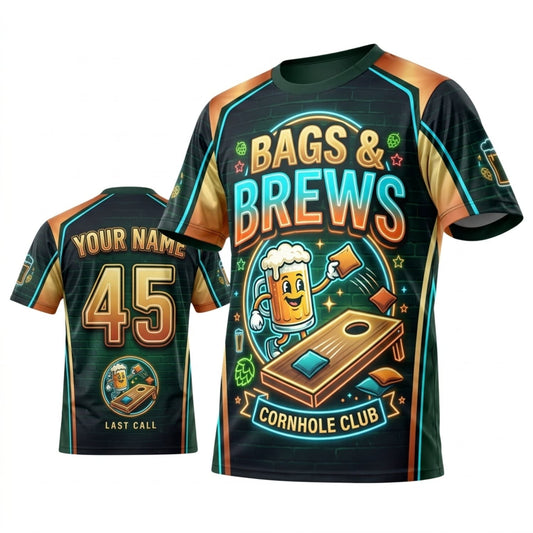 Maxcorners Cornhole Bags And Brews Vintage Green Personalized Name 3D Unisex Shirt