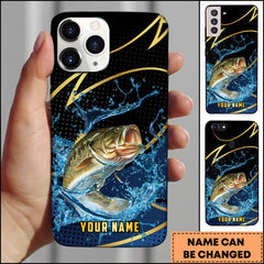 Maxcorners Bass Fishing Phone Case Dynamic Water Splash Black Gold Line Personalized Name Phone Case