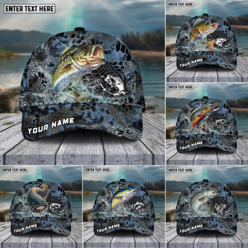 Maxcorners FishingBlue Kryptek Camo Pattern Sport Pattern Personalized Name 3D Cap (11 Breeds)