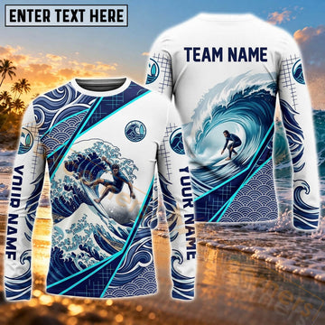 Maxcorners Surfboard Deep Blue Ocean Art Customized Name, Team Name 3D Long Sleeve Shirt