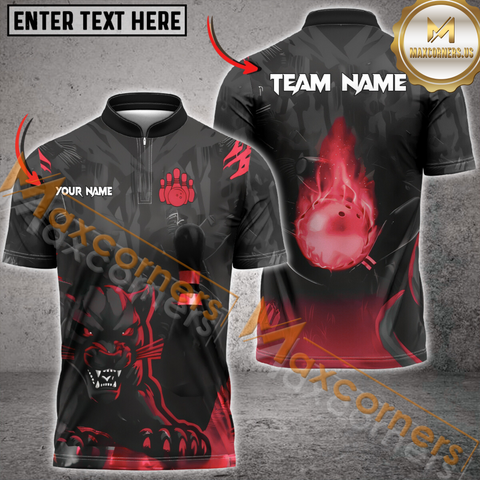 Maxcorners Black Panther Ball Flame Bowling Jersey Multicolor Customized Name, Team Name 3D Polo Shirt