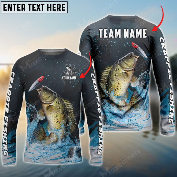 Maxcorners Crappie Fishing Dark Blue Sport Personalized Name, Team Name 3D Long Sleeve Shirt