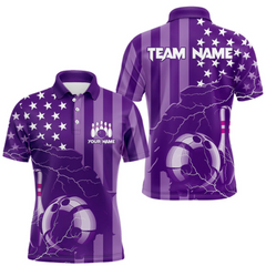 Maxcorners Personalized Purple American flag Lightning thunder Custom Bowling Team Shirts For Mens Bowling Jersey LM184