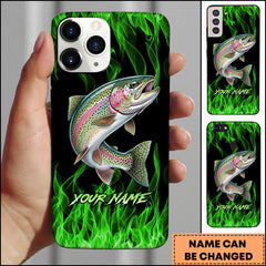 Maxcorners Trout Neon Green Flame Black Background Art Personalized Name Phone Case