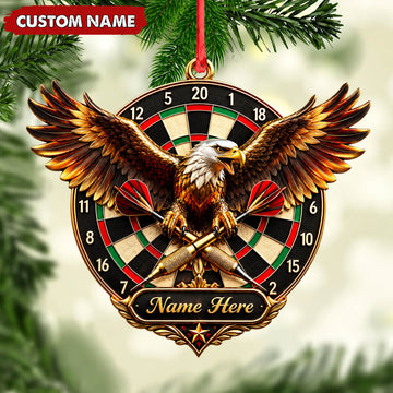 Maxcorners Darts Lover Majestic Eagle Mascot, Flying Wings, Target Board Banner Personalized Name Ornament 2D Flat