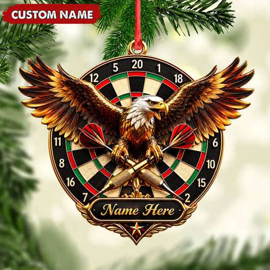 Maxcorners Darts Lover Majestic Eagle Mascot, Flying Wings, Target Board Banner Personalized Name Ornament 2D Flat