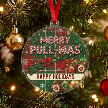 Maxcorners Personalized Merry Pull-Mas Plaid Shotgun Bow Christmas Ornaments Acrylic Christmas Ornament And Keychain Custom Gift For Hunters 2D Flat