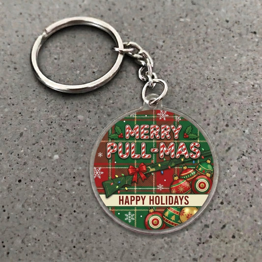 Maxcorners Personalized Merry Pull-Mas Plaid Shotgun Bow Christmas Ornaments Acrylic Christmas Ornament And Keychain Custom Gift For Hunters 2D Flat