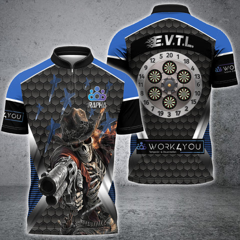 Maxcorners Darts Skull Cowboy Multicolor Customized Name, Team Name 3D Shirts For  Raphael