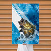 Maxcorners Largemouth Bass Fishing Blue Ocean Stripe Splash Design Personalized Name 3D Poster