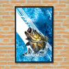 Maxcorners Largemouth Bass Fishing Blue Ocean Stripe Splash Design Personalized Name 3D Poster