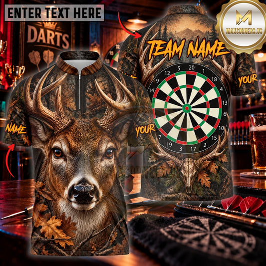 Maxcorners Darts Majestic Deer Head Fire Flame Classic Dartboard Personalized Name 3D Unisex Shirt