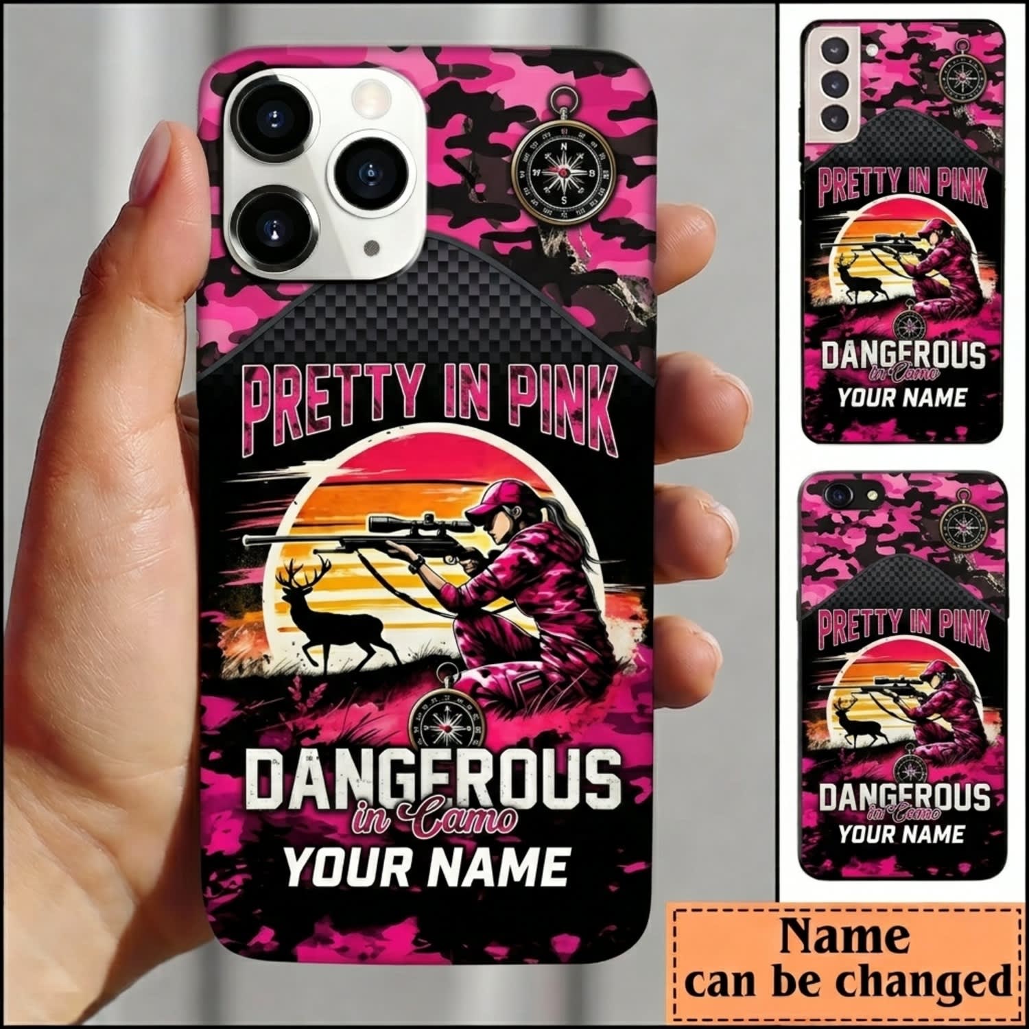 Maxcorners Hunting Pretty In Pink Eagle Camo Personalized Name 3D Phone Case