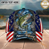 Maxcorners Fishing American Flag Metal Chain Personalized Name 3D Cap (12 Fish Species)