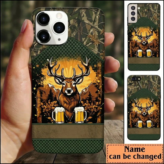 Maxcorners Hunting Shootin Deers Drinkin Beers Buck Camo Personalized Name 3D Phone Case