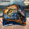 Maxcorners Fishing Sunset American Flag Design Personalized Name 3D Cap