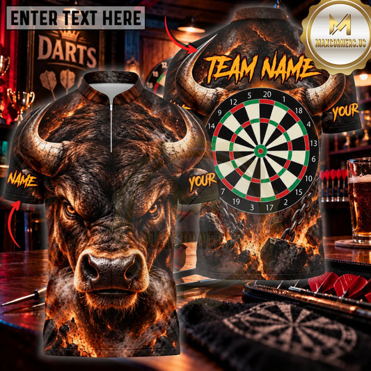 Maxcorners Darts Fierce Bull Head Red Fire Classic Dartboard Personalized Name 3D Unisex Shirt