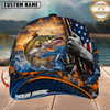 Maxcorners Fishing Sunset American Flag Design Personalized Name 3D Cap
