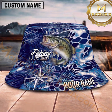 Maxcorners Fishing Deep Blue Ocean Compass Geometric Personalized 3D Bucket Hat (13 Fish Species)