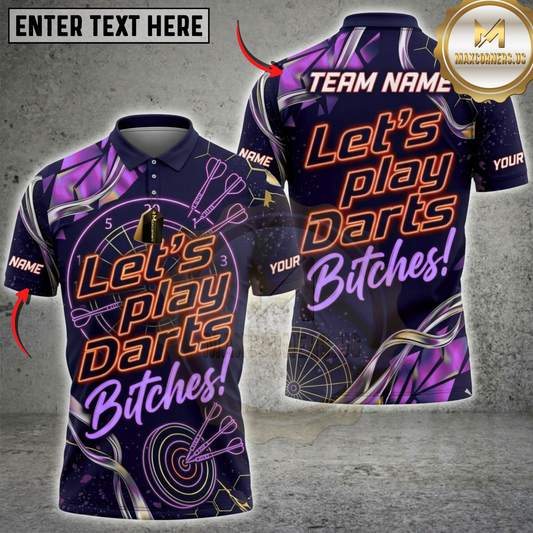 Maxcorners Darts Let's Play Darts Bitches Orange Blue Swirl Pattern Multicolor Customized Name, Team Name 3D Shirts ( 4 Colors )