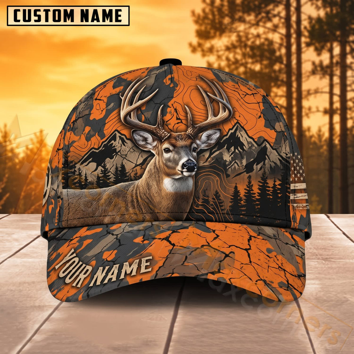 Maxcorners Deer Hunting Blaze Orange Forest Camo Personalized Name 3D Cap