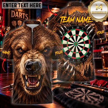 Maxcorners Darts Angry Brown Bear Head Fire Flame Classic Dartboard Personalized Name 3D Unisex Shirt