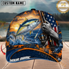 Maxcorners Fishing Sunset American Flag Design Personalized Name 3D Cap