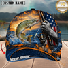 Maxcorners Fishing Sunset American Flag Design Personalized Name 3D Cap