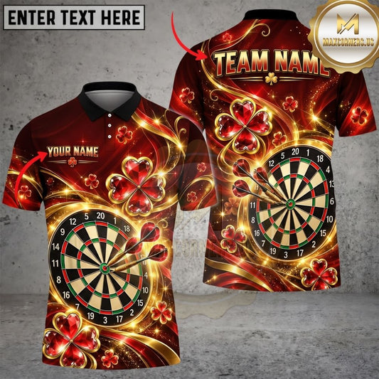 Maxcorners Darts Golden Shamrock Clover Swirls Glowing Lights Target Board Graphic Multicolor Customized Name, Team Name 3D Shirts