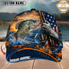 Maxcorners Fishing Sunset American Flag Design Personalized Name 3D Cap