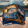 Maxcorners Fishing Sunset American Flag Design Personalized Name 3D Cap