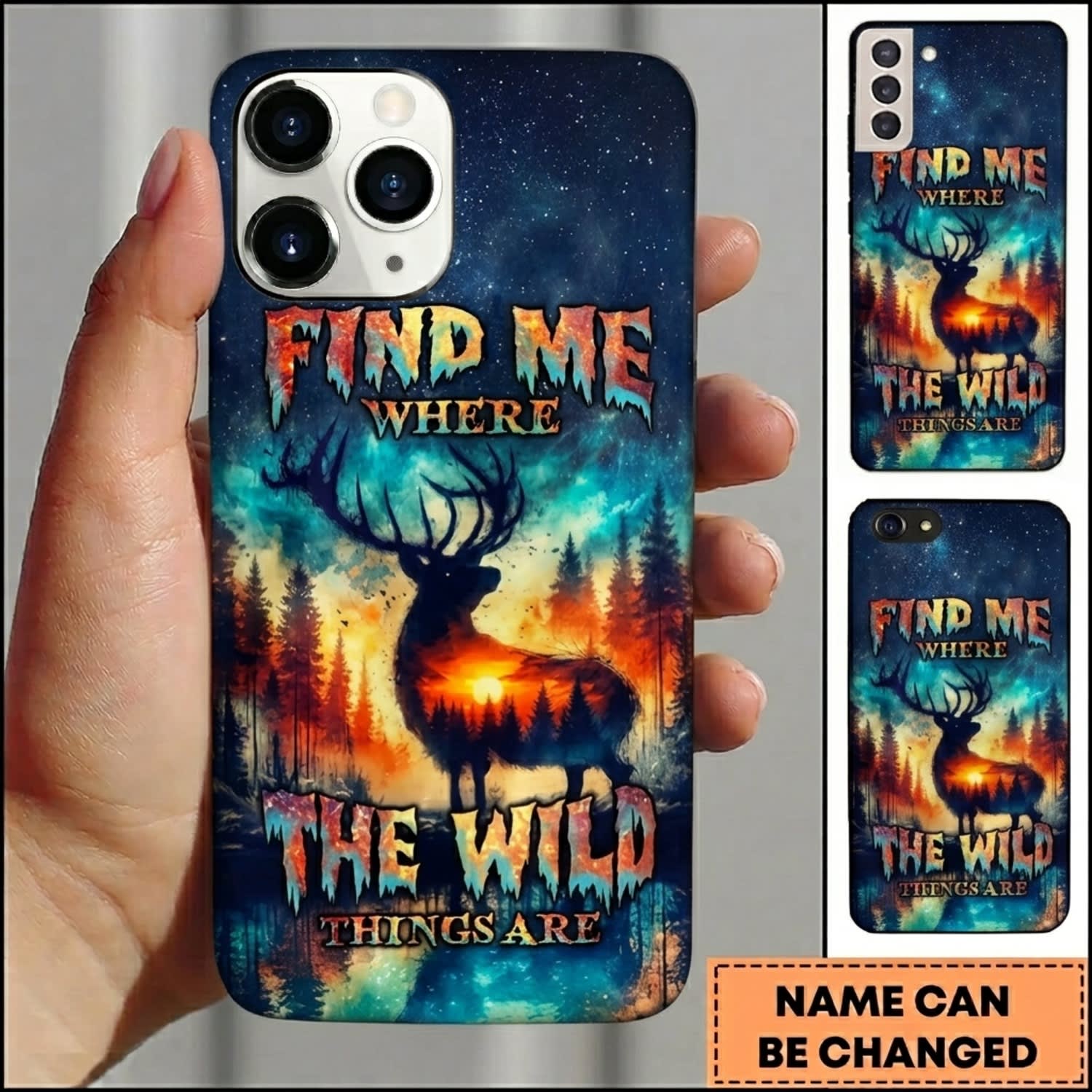 Maxcorners Hunting Find Me In The Wild Deer Sunset Camo Personalized Name 3D Phone Case