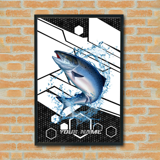 Maxcorners Salmon Fishing Tech Carbon Geometry Splash Design Personalized Name 3D Poster