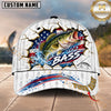 Maxcorners Fishing Graphic Patriotic US Flag Cracked Effect Customized Name 3D Cap