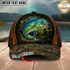 Maxcorners Fishing Forest Camo Orange Trim Personalized 3D Cap (12 Fish Species)