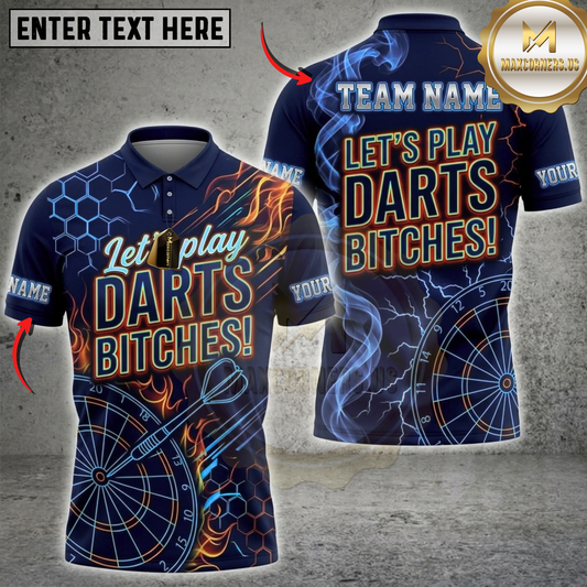 Maxcorners Darts Let's Play Darts Bitches Dark Orange Abstract Line Art Multicolor Customized Name, Team Name 3D Shirts ( 4 Colors )