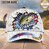 Maxcorners Fishing Graphic Patriotic US Flag Cracked Effect Customized Name 3D Cap