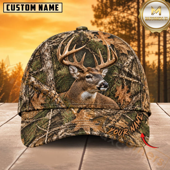 Maxcorners Hunting Wildlife Realistic Autumn Woodland Camo Personalized Name 3D Cap
