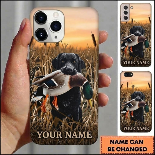 Maxcorners Hunting Black Lab Duck Sunset Marsh Customized Name Phone Case