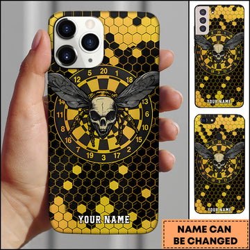 Maxcorners Darts Skull Hornet Honeycomb Pattern Personalized Name 3D Phone Case