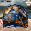 Maxcorners Fishing Sunset American Flag Design Personalized Name 3D Cap