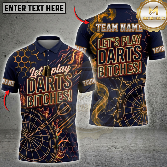 Maxcorners Darts Let's Play Darts Bitches Dark Orange Abstract Line Art Multicolor Customized Name, Team Name 3D Shirts ( 4 Colors )