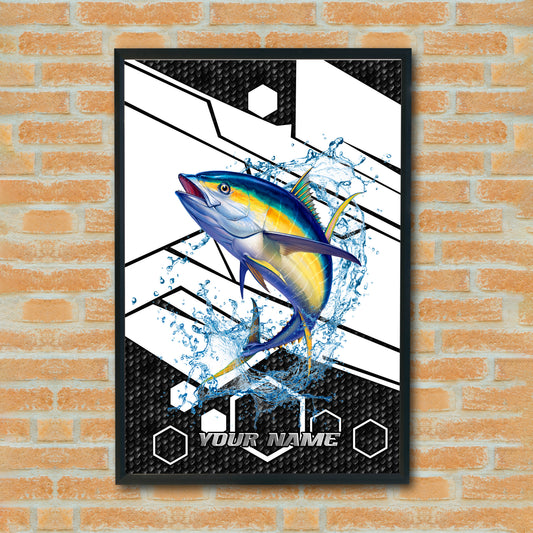 Maxcorners Tuna Fishing Tech Carbon Geometry Splash Design Personalized Name 3D Poster