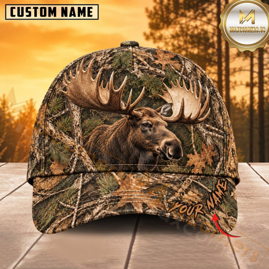 Maxcorners Hunting Wildlife Realistic Autumn Woodland Camo Personalized Name 3D Cap