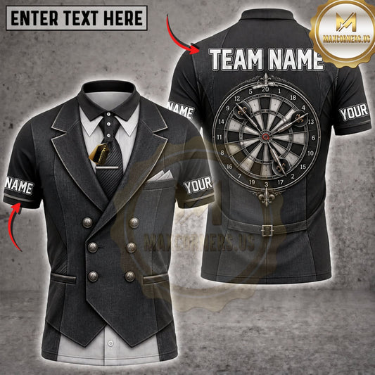 Maxcorners Darts Elegant Dark Gray Tuxedo Classic Dartboard Personalized Name 3D Unisex Shirt