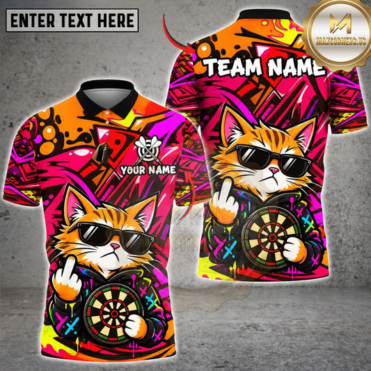 Maxcorners Darts Cool Cat Sunglasses Middle Finger Target Board Graffiti Artwork Multicolor Customized Name, Team Name 3D Shirts