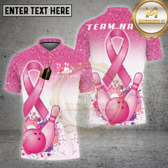 Maxcorners Bowling Shirt Pink Ribbon Glitter Design Multi Options Personalized Name, Team Name 3D Shirt