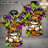 Maxcorners Cool Cat Swing Golf Polo Shirt, Customized Name & Team Name 3D Shirts (4 Colors)